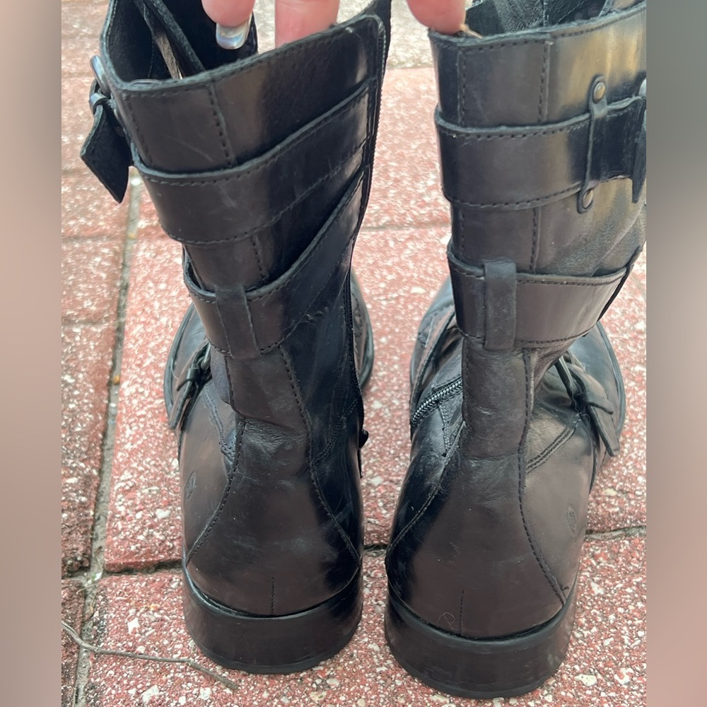 Born B27103 ALAMID Black Calf Boot US 10 Double Buckle Strap Side Zip